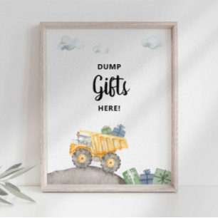 Poster Chariot de construction Dump cadeaux ici Signe de