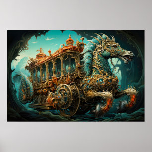 Poster Chariot Trainant Transport Orné De Voyageurs