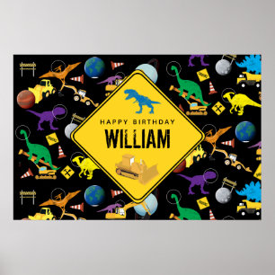 Poster Chariots de construction Dinosaures dans l'espace