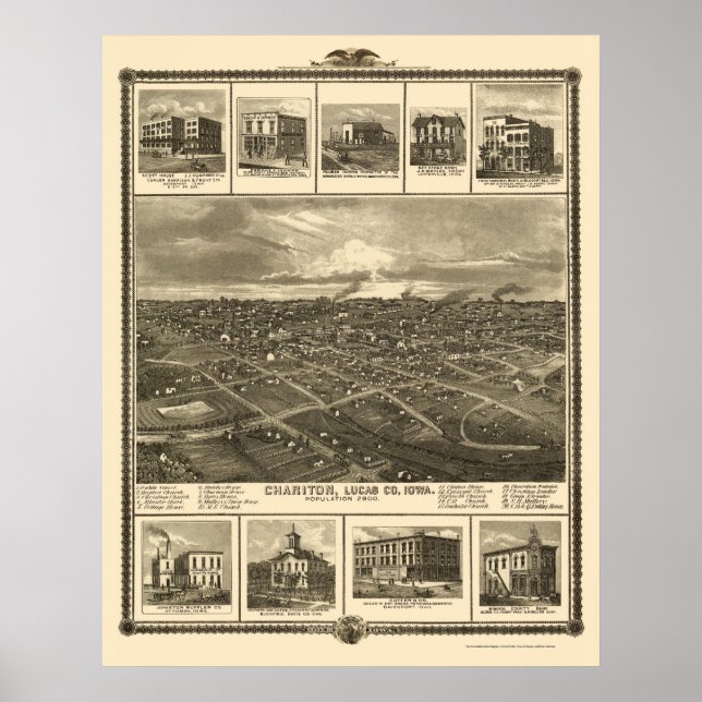 Poster Chariton, IA Carte panoramique - 1875 (Devant)