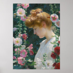 Poster Charles Courtney Curran Hollyhocks et Sunlight