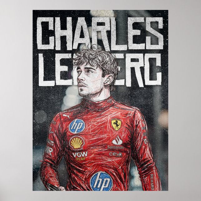 Poster Charles Leclerc Illustration Artistic F1 Portrait (Devant)