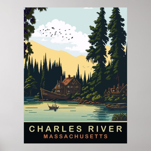 Poster Charles River, MA, Vintage voyage (Devant)