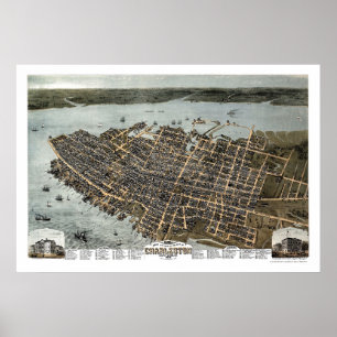 Poster Charleston, carte panoramique de Sc - 1872