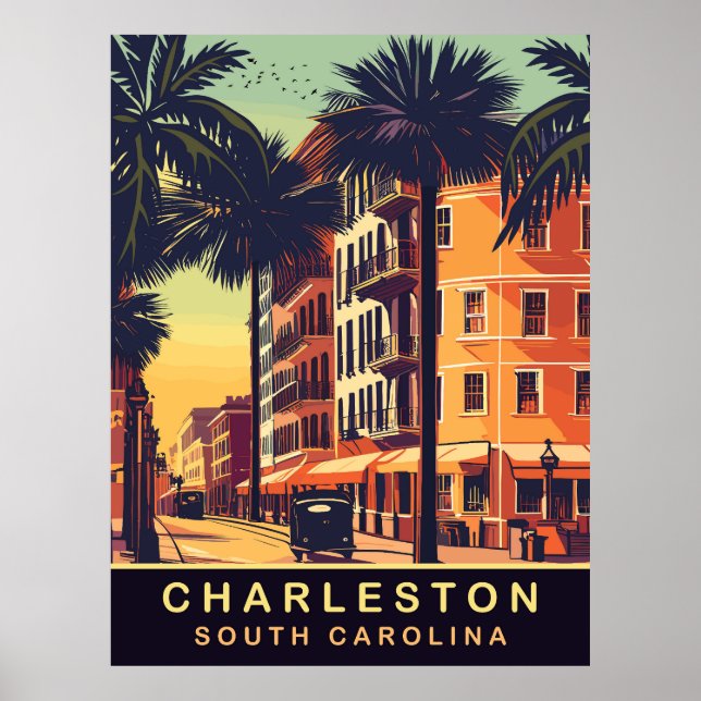 Poster Charleston, City Streets, SC, Vintage voyage (Devant)