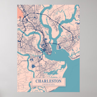 Poster Charleston - États-Unis Breezy City Map