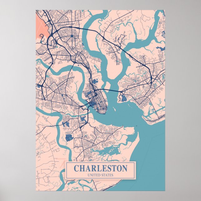 Poster Charleston - États-Unis Breezy City Map (Devant)