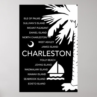 Poster Charleston SC Towns - Noir