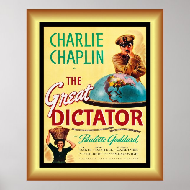 Poster Charlie Chaplin's ~ Le grand dictateur 1940 ~ Post (Devant)