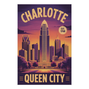 Poster Charlotte Caroline du Nord vintage Cité Reine Rétr