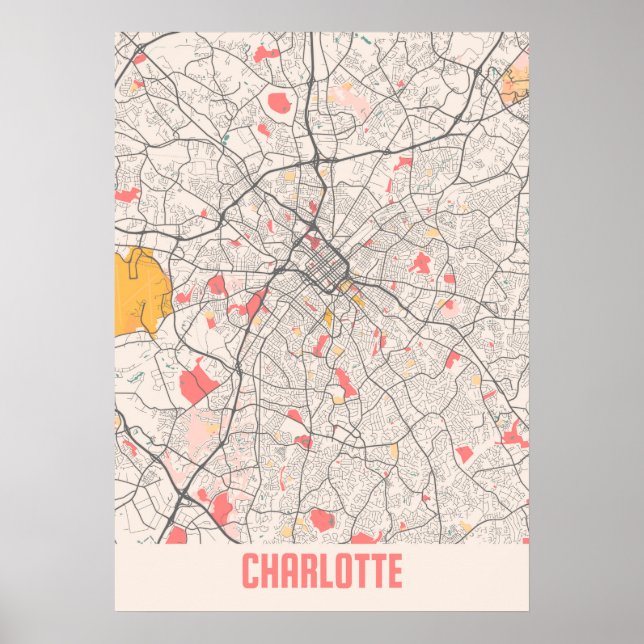 Poster Charlotte - Carte de la ville de Chalk en Caroline (Devant)