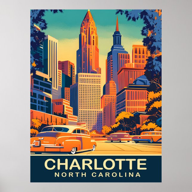 Poster Charlotte, Centre-ville, Caroline du Nord, Voyage (Devant)