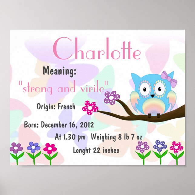 Poster Charlotte Name signifie garderie (Devant)