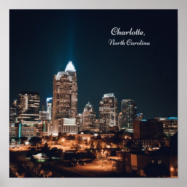 Poster Charlotte North Carolina City Skyline Nuit (Devant)