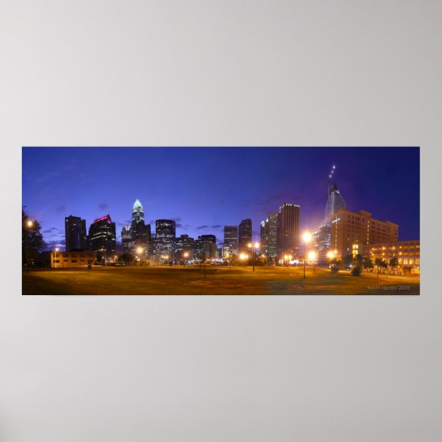 Poster Charlotte Skyline Dawn - plein @ 49.5x18.5 (Devant)