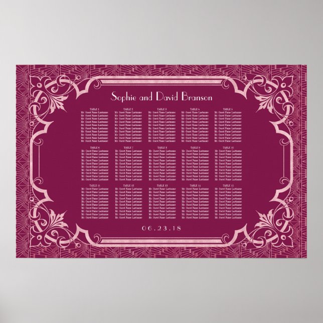 Poster Charm Cooper Great Gatsby Mariage Carte de siège (Devant)