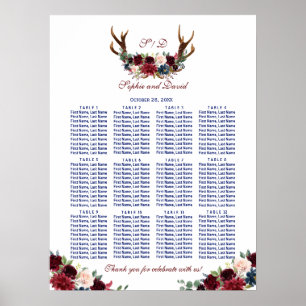 Poster Charm Merlot Marine Floral Antlers Carte des siège