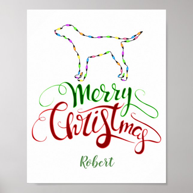 Poster Charm Merry Christmas Light Bulbs Dog Monogram Tod (Devant)