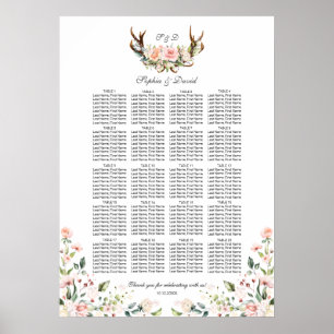 Poster Charm Rose Blush Floral Antlers Diagramme de siège