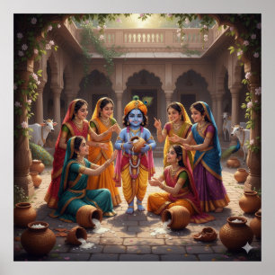 Poster Charmant Bala Krishna radieux avec des Gopis