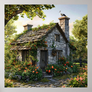 Poster Charmant chalet en pierre entouré d'un jardin luxu