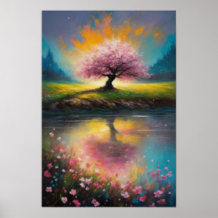 Poster Charmant crépuscule, Fleur de cerise solitaire