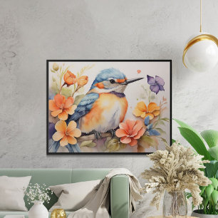 Poster Charmante Aquarelle Oiseau Floral Amateurs d'oisea