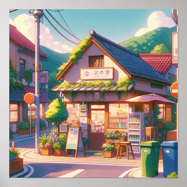 Poster Charmante Boutique Locale De Style Anime (Devant)