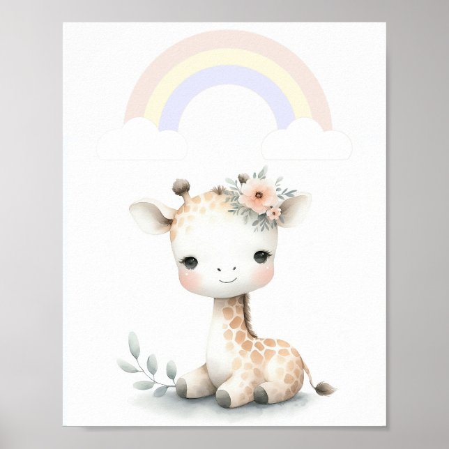 Poster Charmante Girafe Avec Pastel Arc En Ciel (Devant)
