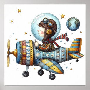 Poster Charmante pouponnière Art Enfant Volant Vieux Avio
