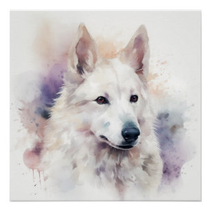 Poster Charme blanc Sapsali Chien Aquarelle Portrait