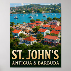 Poster Charme caribéen du port et de l'île de St. John's