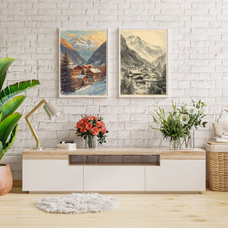 Poster Charme du village alpin – Voyage dans les Alpes su