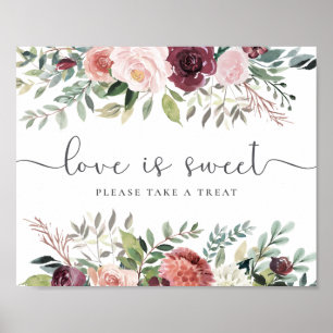 Poster Charme rustique Bourgogne Blush rose Mariage Flora