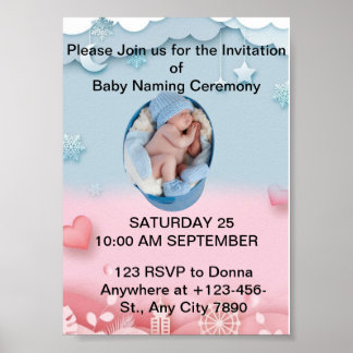 Poster Charming Baby Naming Ceremony Invitation
