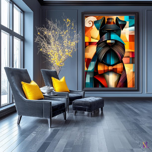 Poster Charming Dog - Cubist Gentlemen in a Bow Cravate