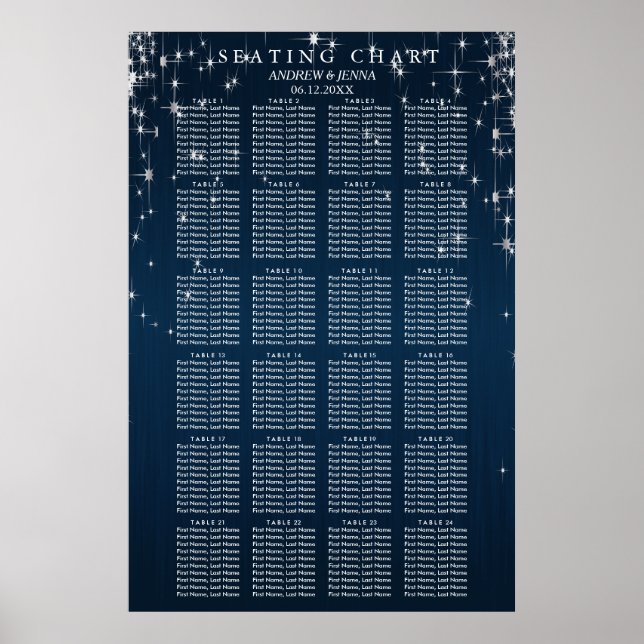 Poster Charming Star Struck Mariage - 24 Seating Chart (Devant)