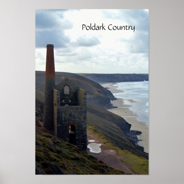Poster Charrettes de Wheel Tin Mine Ruines Cornwall Angle (Devant)