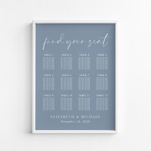 Poster Chart de placement de mariage chic poussiéreux ble