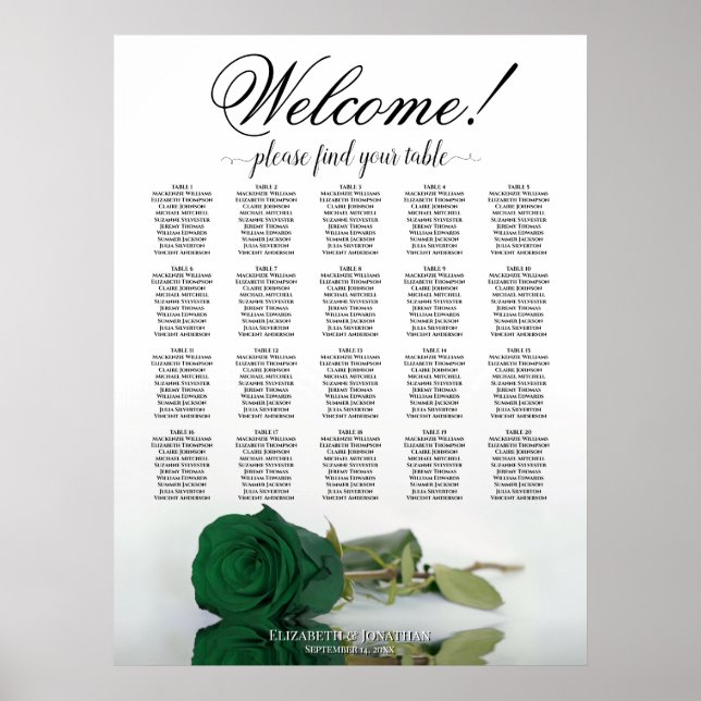 Poster Chart de placement de table élégant Rose Vert Emer (Devant)