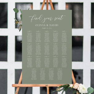 Poster Chart de Sièges Élégant Vert Sauge 19 tables