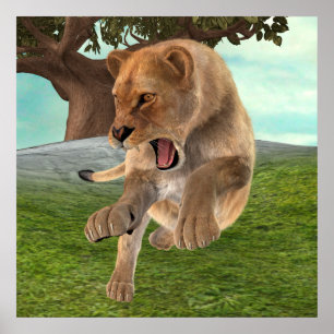 Poster Chasse à la lionne
