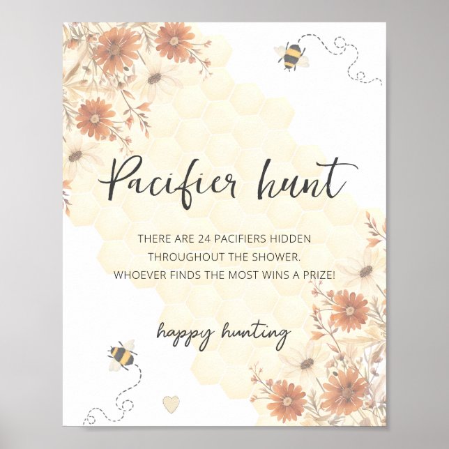 Poster Chasse à la suce d'abeilles à fleurs baby shower d (Devant)