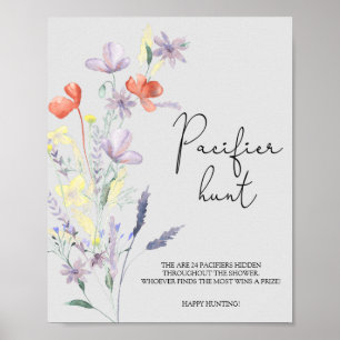 Poster chasse à la tétine Boho Wildflowers jeu de baby sh