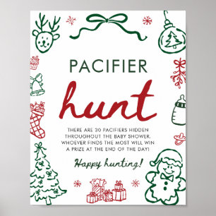 Poster Chasse à la tétine de Baby Shower d'hiver Rouge Ve