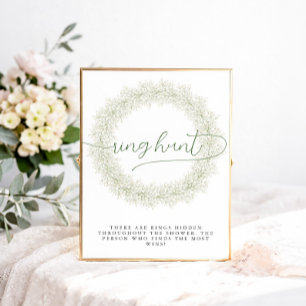 Poster Chasse à l'anneau de fiançailles avec fleurs blanc