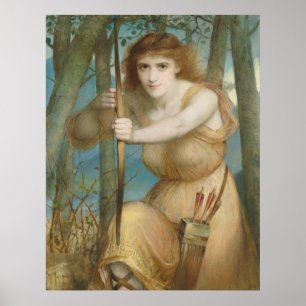 Poster Chasse à l'archer de Hallé Female dans les bois
