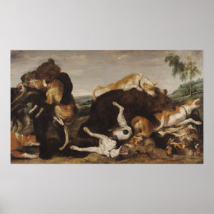 Poster Chasse à ours ou, bataille entre les chiens et