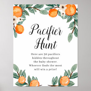 Poster Chasse à Pacifique Baby shower jumeau Oranges