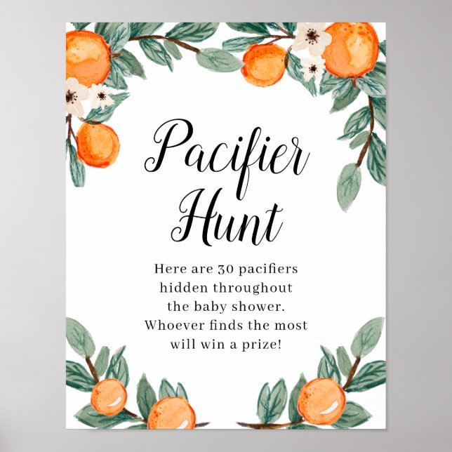 Poster Chasse à Pacifique Baby shower jumeau Oranges (Devant)